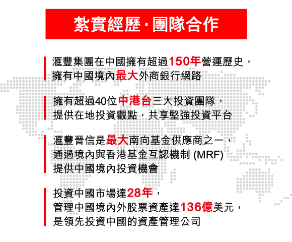 滙豐集團在中國有150年營運歷史、擁有超過40位中港台專家，且投資中國達28年